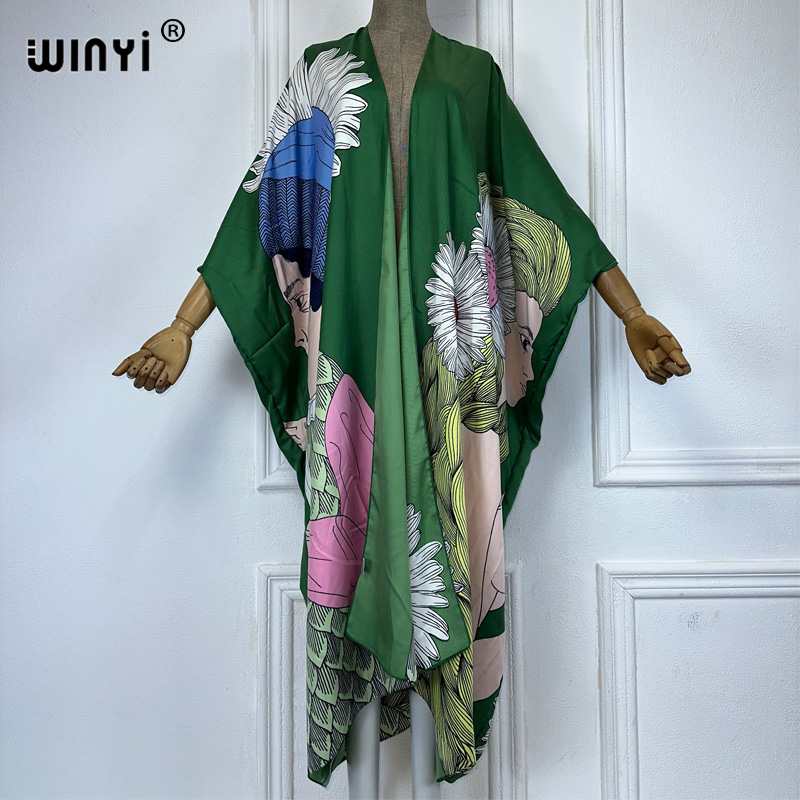 Cover Up Kaftan - Winyi boho impressão quimono sexy cardigan