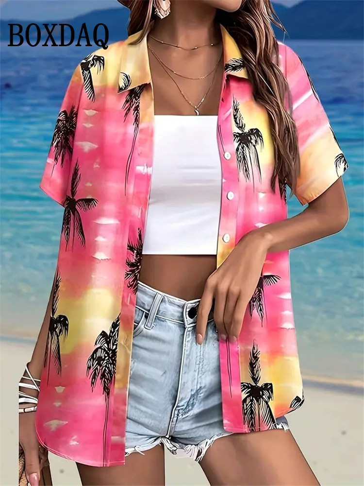Romper Floral Print - Moda verão blusa feminina havaiana coqueiro