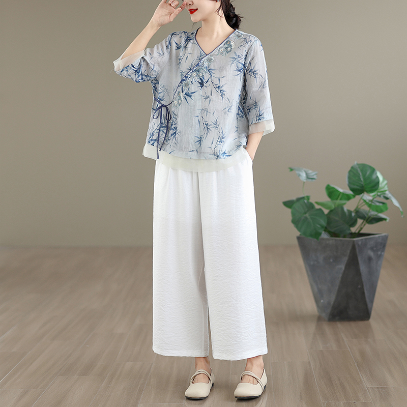 Conjunto de Moda Casual Femini - Linen Pant Wide avaliação e preço