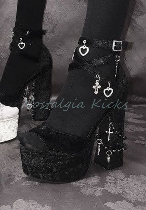 Gótico preto veludo plataforma - Sandal Strappy Heeled avaliação e preço