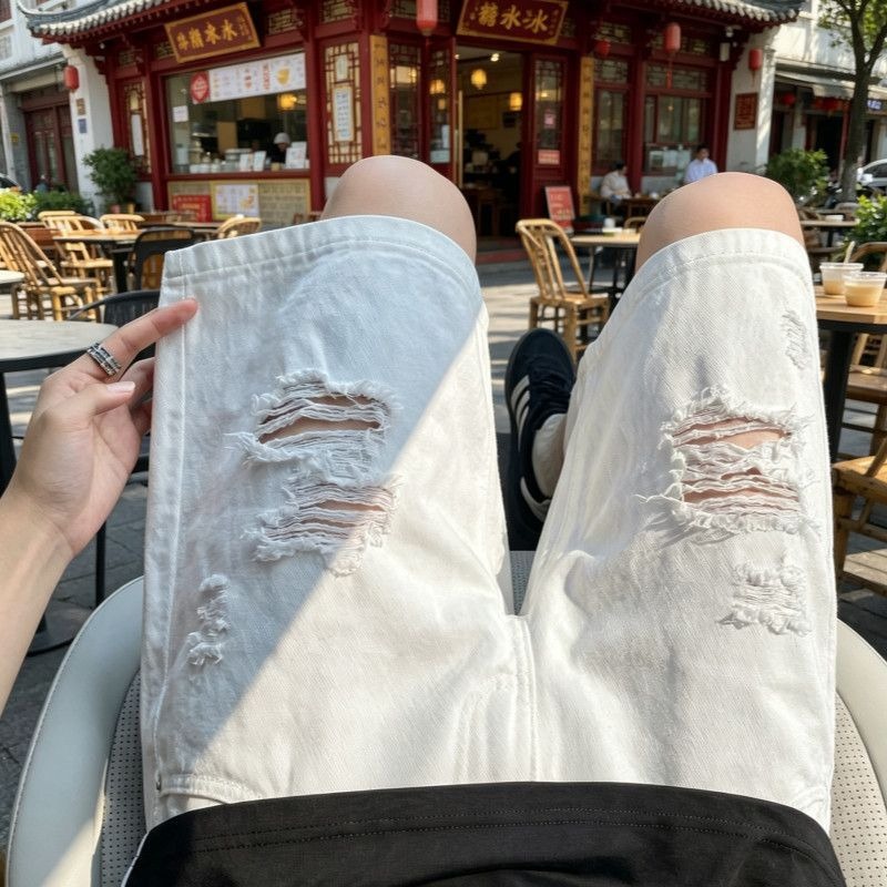 Shorts de Denim Masculinos com - Shorts Denim Frayed avaliação e preço