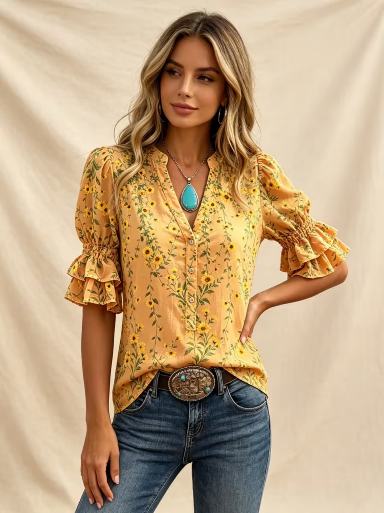 Blusa Feminina Estilo Cowgirl  - Romper Floral Print avaliação e preço