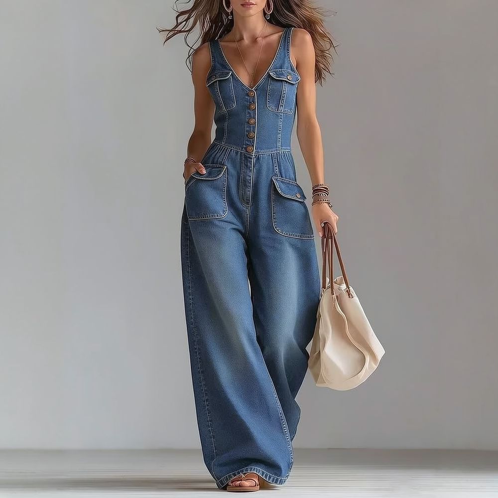 Macacão jeans feminino casual  - Jumpsuit Linen Relaxed avaliação e preço